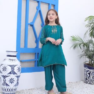 Stylish Kids Traditional Green Dress – Elegant Ethnic Wear for Girls