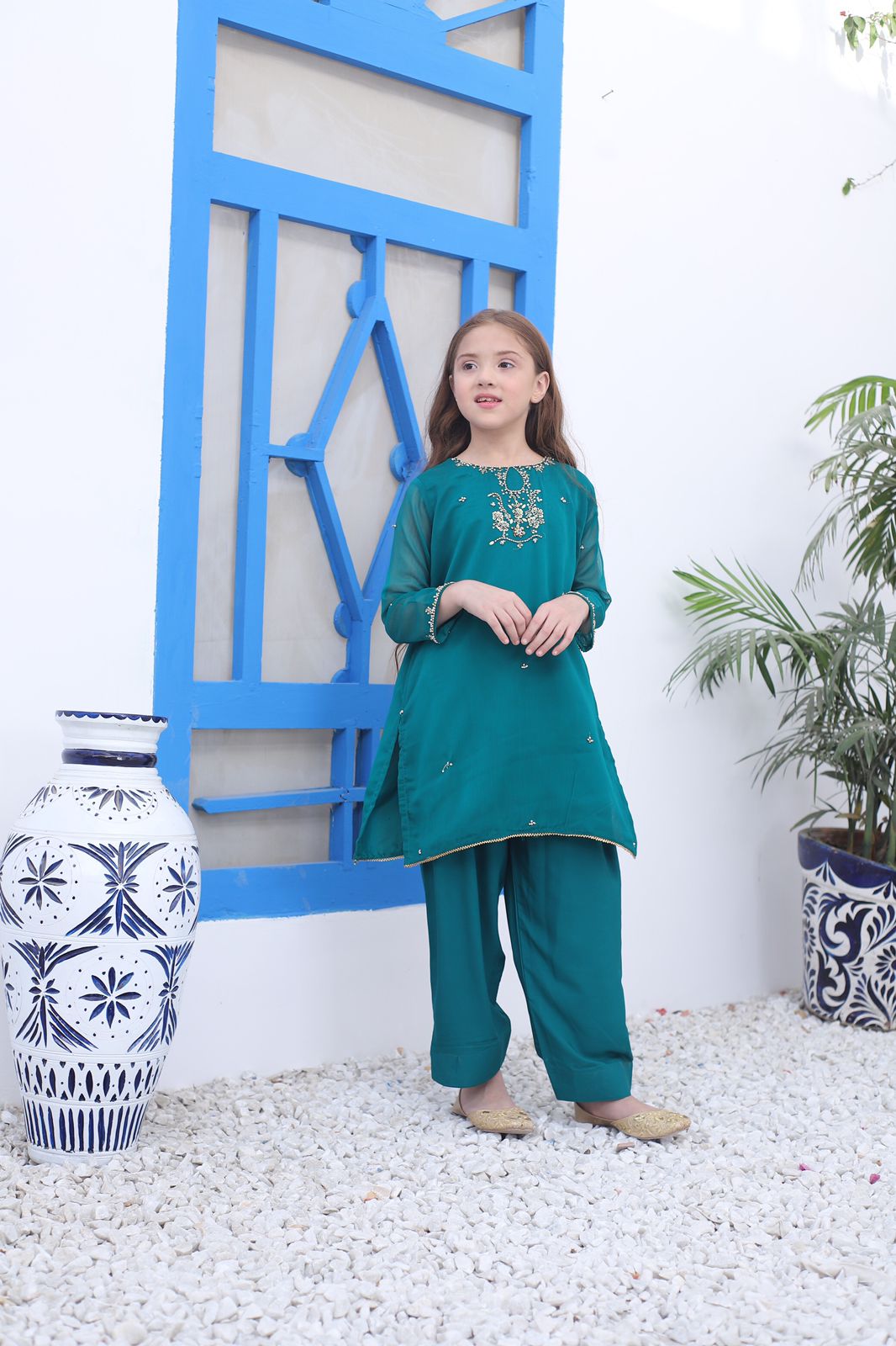Green Dress With Gold Embroidery | Elegant Green Salwar Kameez Eastern Wear